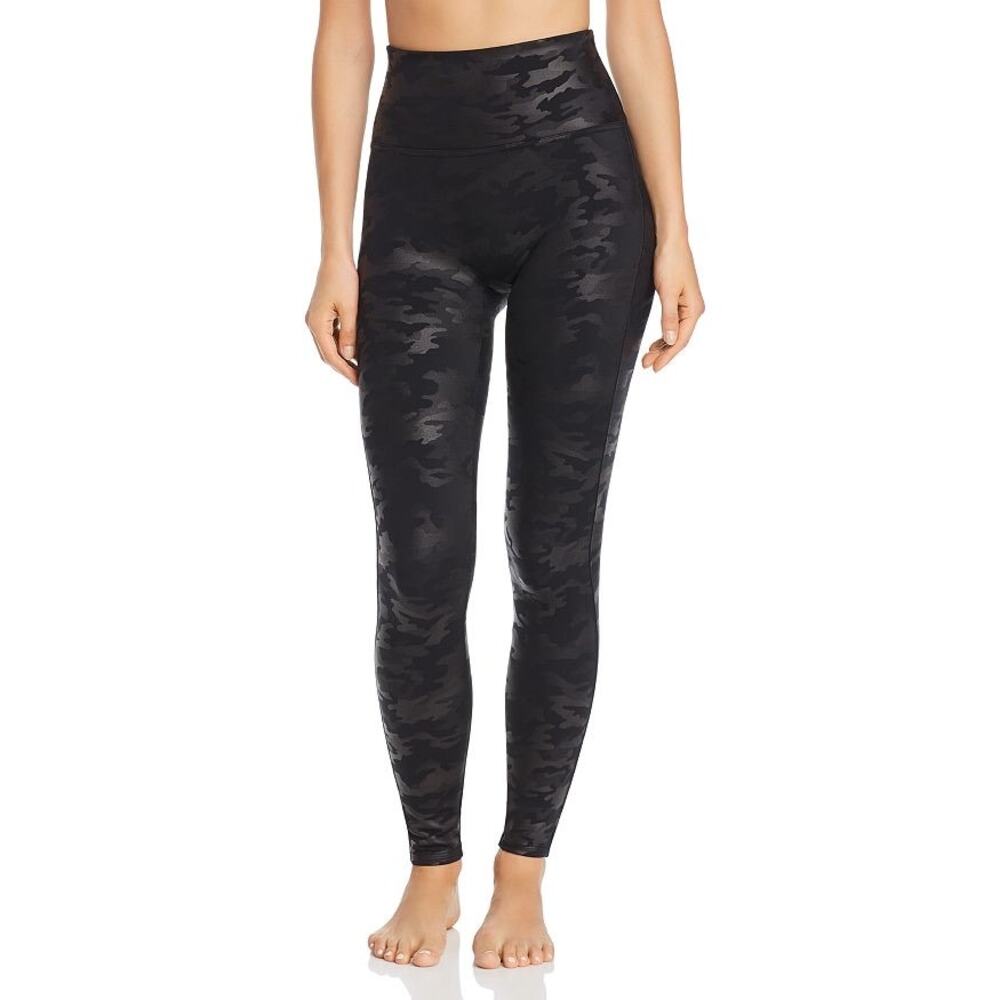 Spanx Pull On Stretch‎ Faux Leather Black Camo Leggings Size Medium Style 20185R